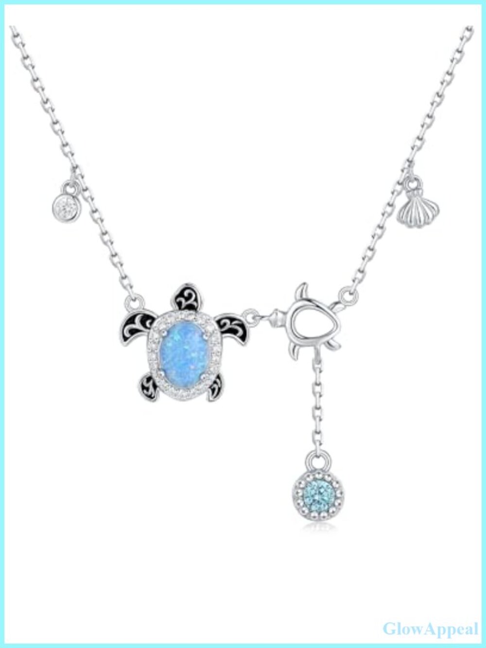 925 Sterling Silver Opal Sea Turtle Pendant Necklace Mom Daughter